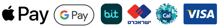 אמצעי תשלום: Apple Pay, Google Pay, bit, ישראכרט, Cal, ויזה