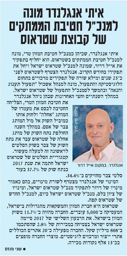 איתי אנגלנדר מונה למנכ״ל חטיבת הממתקים של קבוצת שטראוס